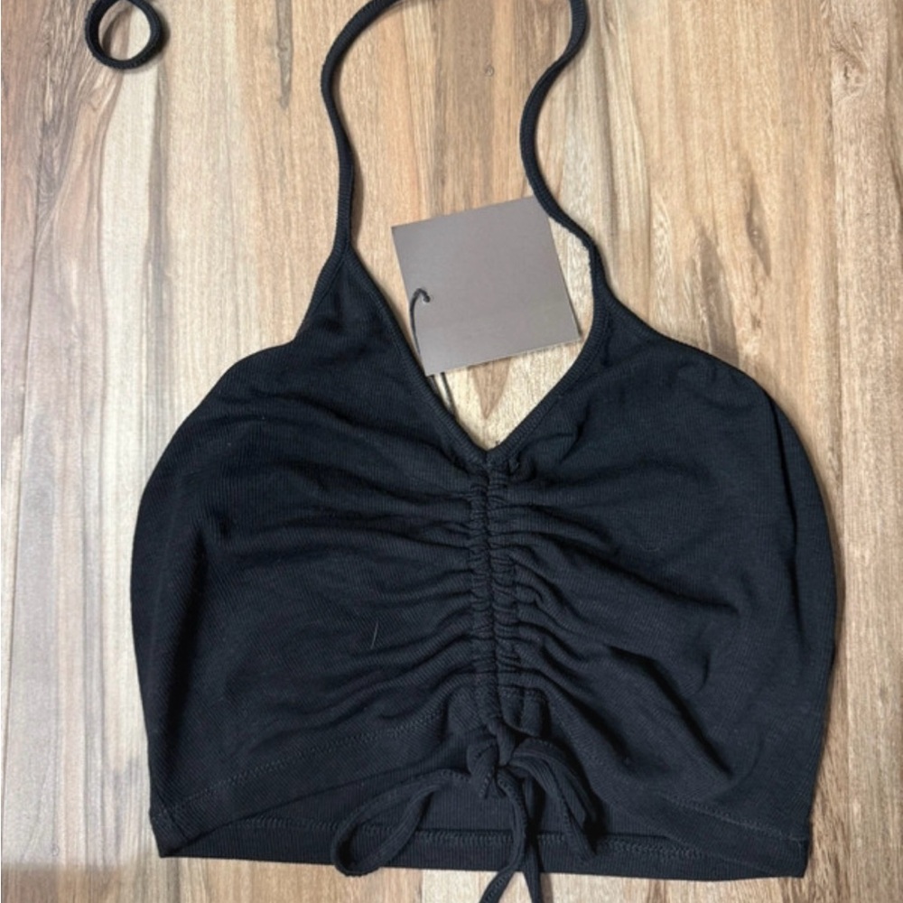 Le Lis Black Ruched Halter Crop Top NWT